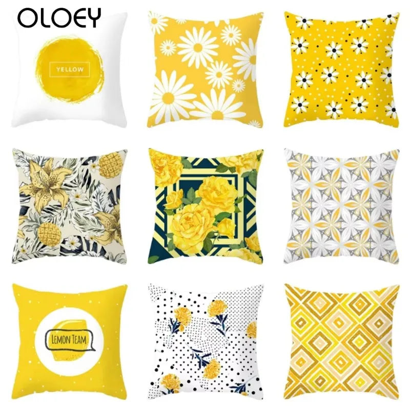 Axyaa Yellow Floral Geometric Pillowcase for Home Decor