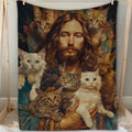 Axyaa Cat Jesus Print Flannel Blanket - Cozy Throw for Home, Office, or Travel