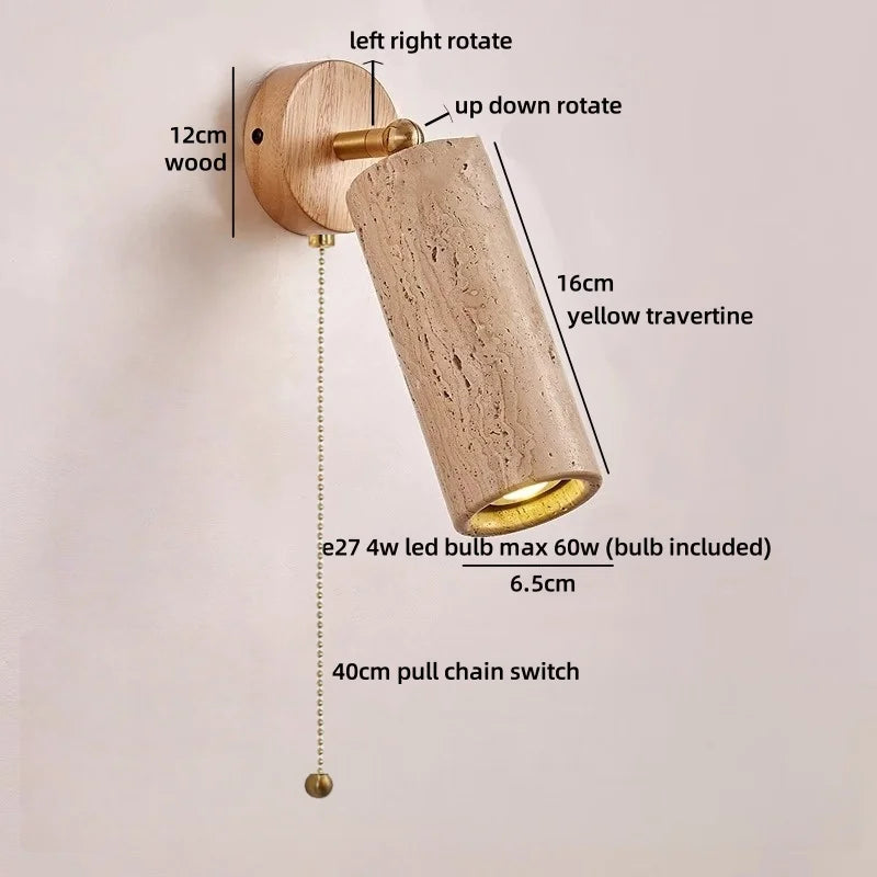 Axyaa LED Wall Sconce Up Down Rotate Yellow Travertine Mirror Light