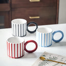Axyaa Minimalist Stripe Ceramic Coffee Mug with Large Handle, Breakfast Milk Cup