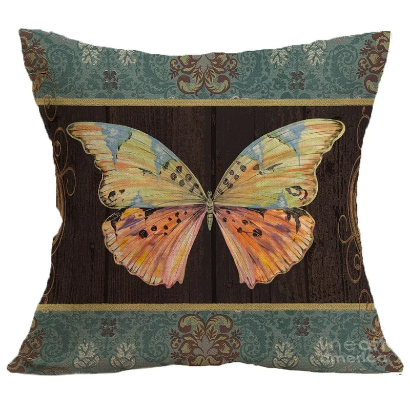 Axyaa Butterfly Pattern Linen Cushion Sleeve for Home Living Room Bedroom Sofa Car