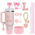 Axyaa Stanley Cup Accessories Set with Straw, Brush, Flower Charm, Stopper, and Boot.