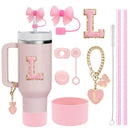 Axyaa Stanley Cup Accessories Set with Straw, Brush, Flower Charm, Stopper, and Boot.