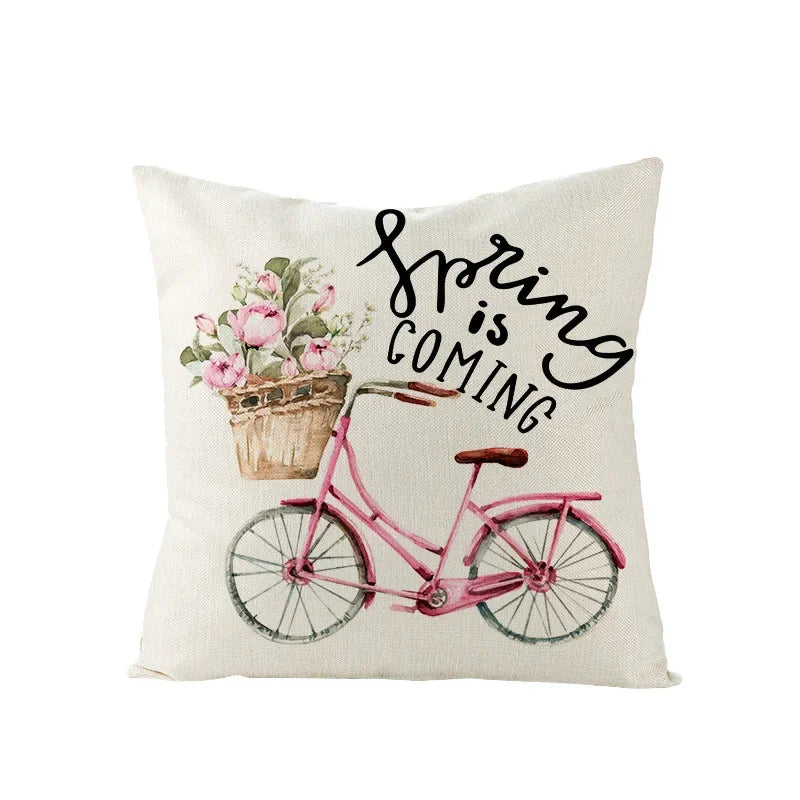 Pink Truck Flower Print Cushion Cover 45x45cm - Axyaa