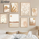 Axyaa Abstract Sun Palm Leaf Daisy Canvas Wall Art Bedroom Decor