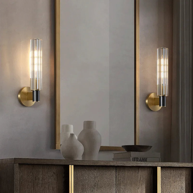 Axyaa Retro Nordic Iron LED Wall Lamp in Golden with Glass Background