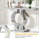 Axyaa Mirrored O-Shaped 43-Inch Console Table: Modern Glass Sofa Table Mirror Finish