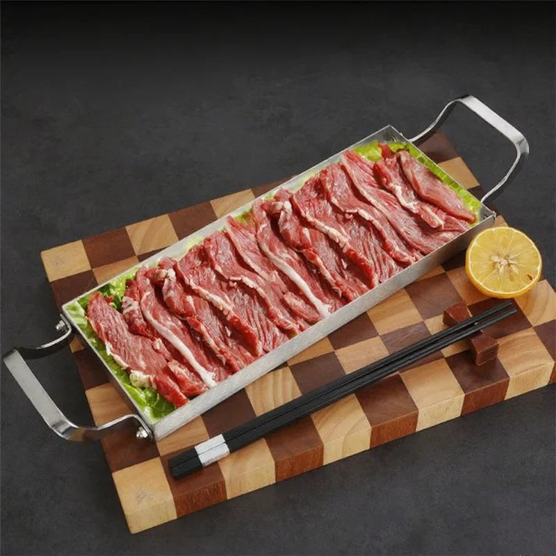 Axyaa Stainless Steel Kitchen Tray with Two Ears - Large Capacity Plate Storage