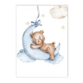 Axyaa Bear Blue Moon Nursery Custom Name Canvas Wall Art - Kids Room Decor