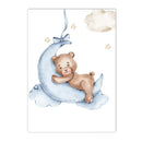 Axyaa Bear Blue Moon Nursery Custom Name Canvas Wall Art - Kids Room Decor