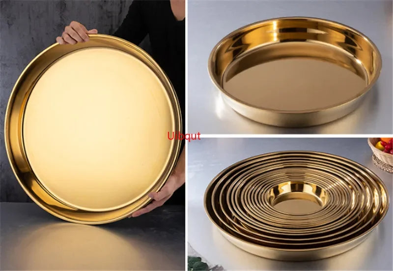 Axya Stainless Steel Round Serving Tray for Steak, BBQ Grill, and Dinner Dishes