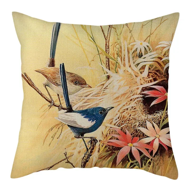 Magpie Print Cushion Cover by Axyaa: Decorative Flora & Fauna Pillowcase for Home
