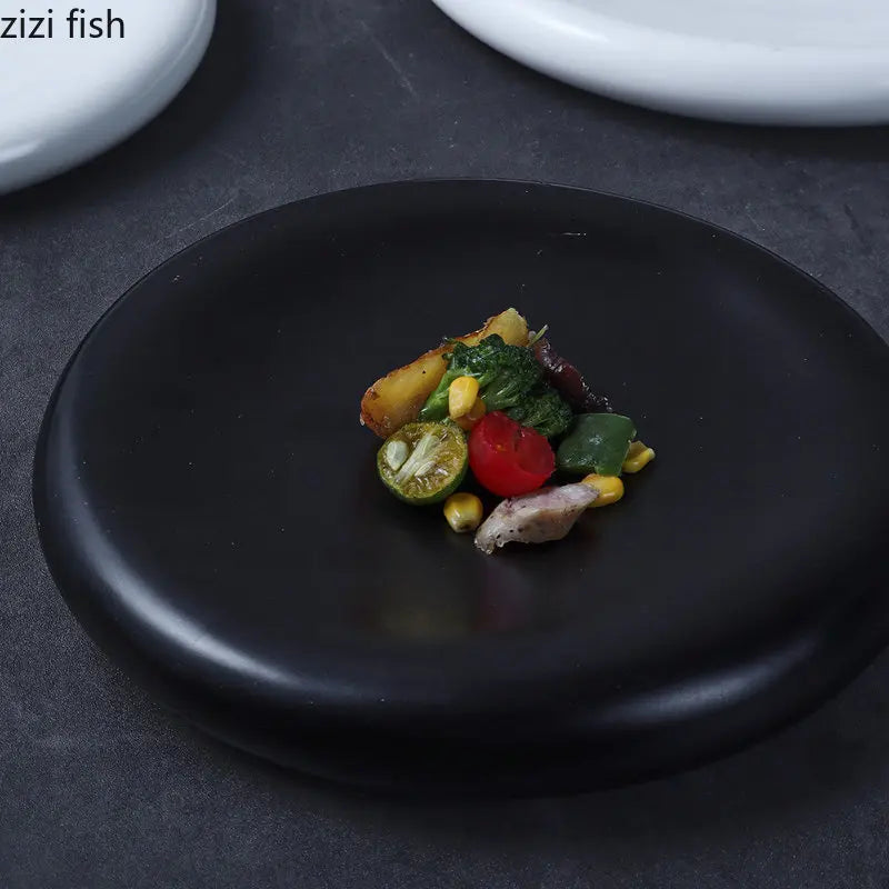 Axya Solid Color Ceramic Dinner Plate Set for Steak, Snacks, Desserts & Sushi