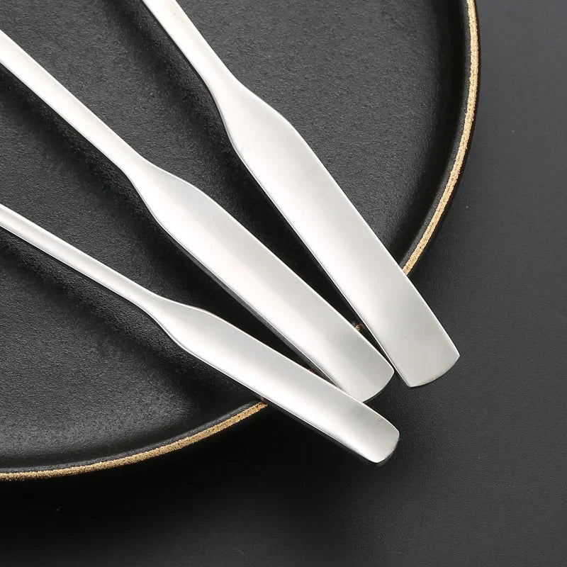 Axyaa Stainless Steel Long Handle Square Spoon Set for Dining and Desserts