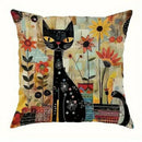 Axyaa Black Cats & Colorful Flowers Cushion Cover - Sofa, Bedroom, Car Pillow Cover