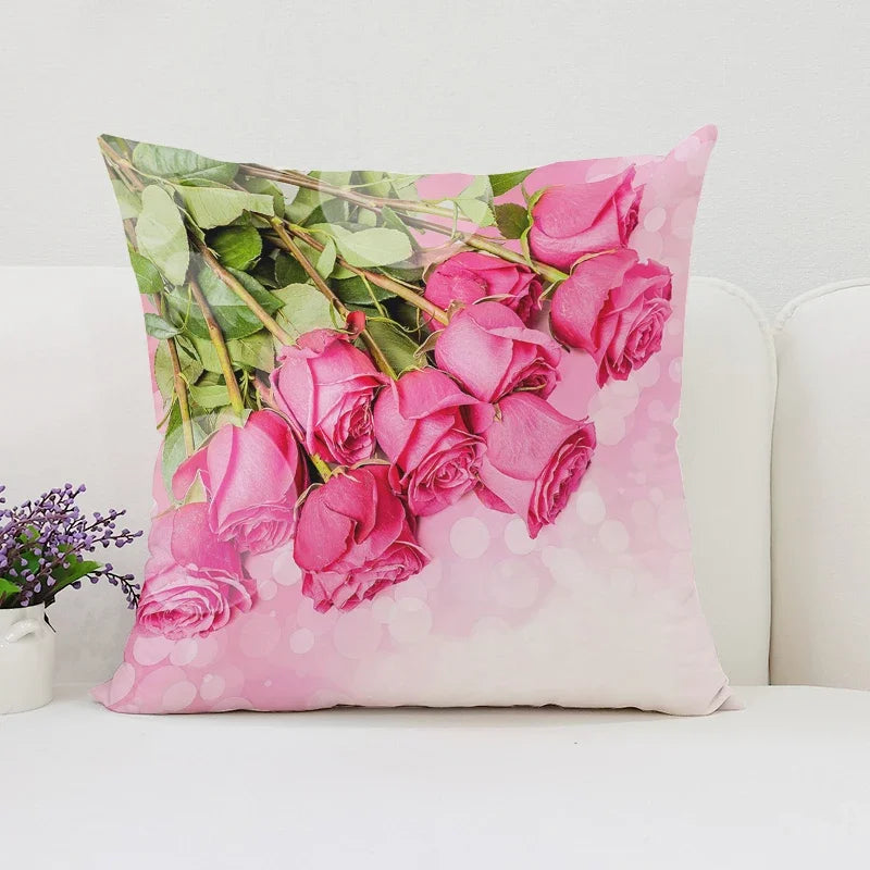 Axyaa Roses Flowers Pillow Cover, 45x45, Living Room Cushions, Aesthetic Decor