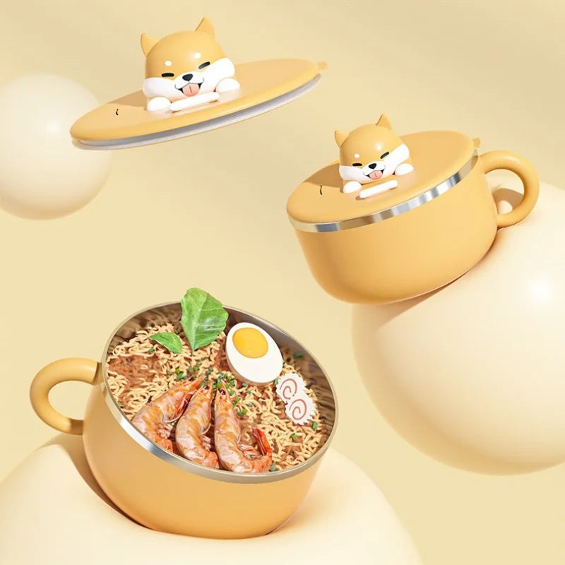 Axyaa Stainless Steel Ramen Bowl Soup Lunch Box with Lid for Home School Office