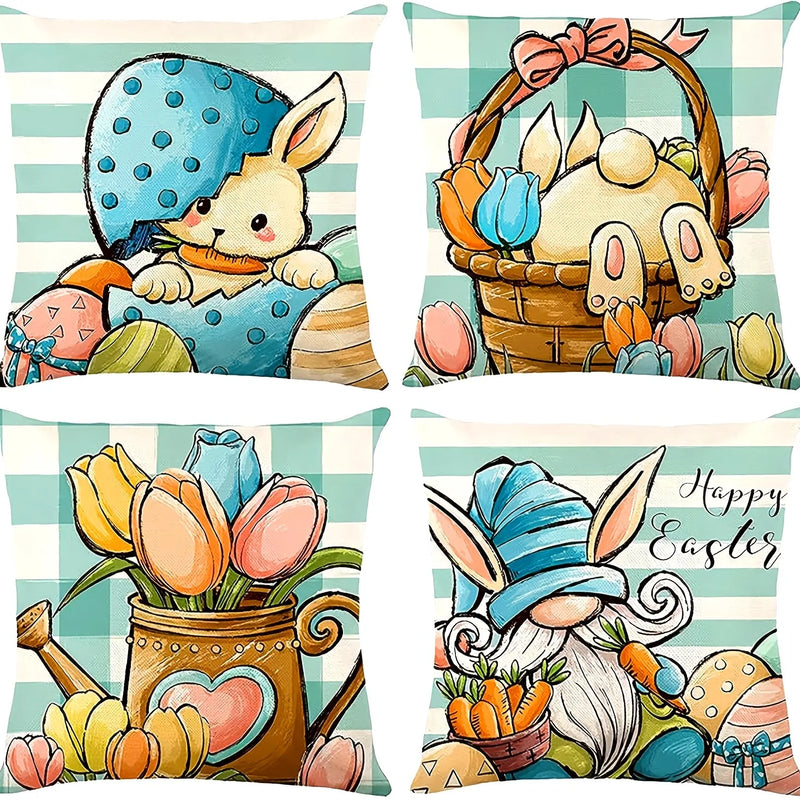 Axyaa Easter Decor Pillow Cover: Dwarf Bunny & Egg Print Farmhouse Sofa Cushion