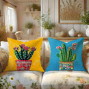 Axyaa Cactus Flower Pillow Covers Set - Tropical Bohemian Style Decor Cases