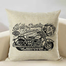 Axyaa Motorcycle Pattern Cushion Cover 45x45cm - Black and White Design
