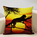 Axyaa Sunset Africa Wildlife Linen Cushion Cover elefunt Giraffe Scenic Home Decor