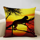 Axyaa Sunset Africa Wildlife Linen Cushion Cover elefunt Giraffe Scenic Home Decor