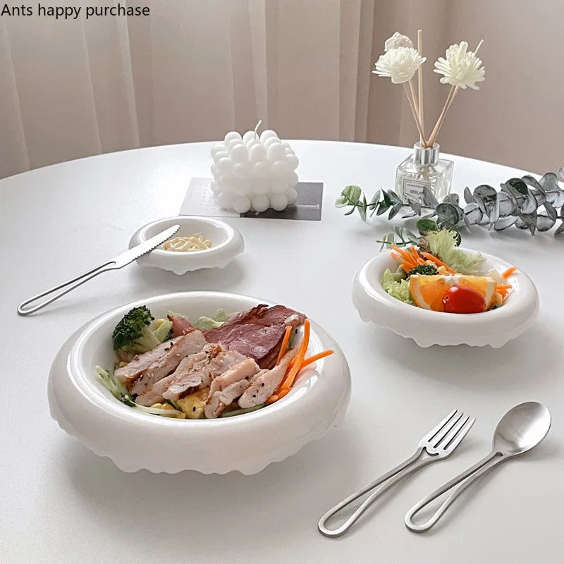 Axya White Ceramic Dinner Plate Breakfast Salad Bowl Snack Tray Dessert Fruit Dish