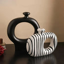 Axyaa Zebra Stripes Ceramic Vase Modern Floral Decor Desk Aesthetic Room Decoration