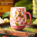 Axyaa Painted Camellia Flower Ceramic Coffee Mug Large Capacity Exquisite Breakfast Tea Cup