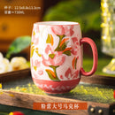 Axyaa Painted Camellia Flower Ceramic Coffee Mug Large Capacity Exquisite Breakfast Tea Cup