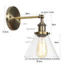 Axyaa Clear Glass Iron LED Wall Lamp Stair Light Fixture Vintage Industrial Plug-In Bedside
