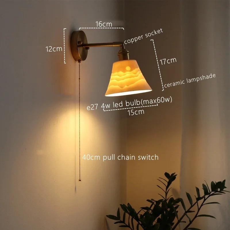 Axyaa Nordic LED Wall Sconce Ceramic Pull Chain Switch Light Fixture