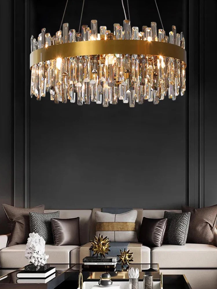 Axyaa Luxury Crystal LED Pendant Chandelier for Living Room Decor