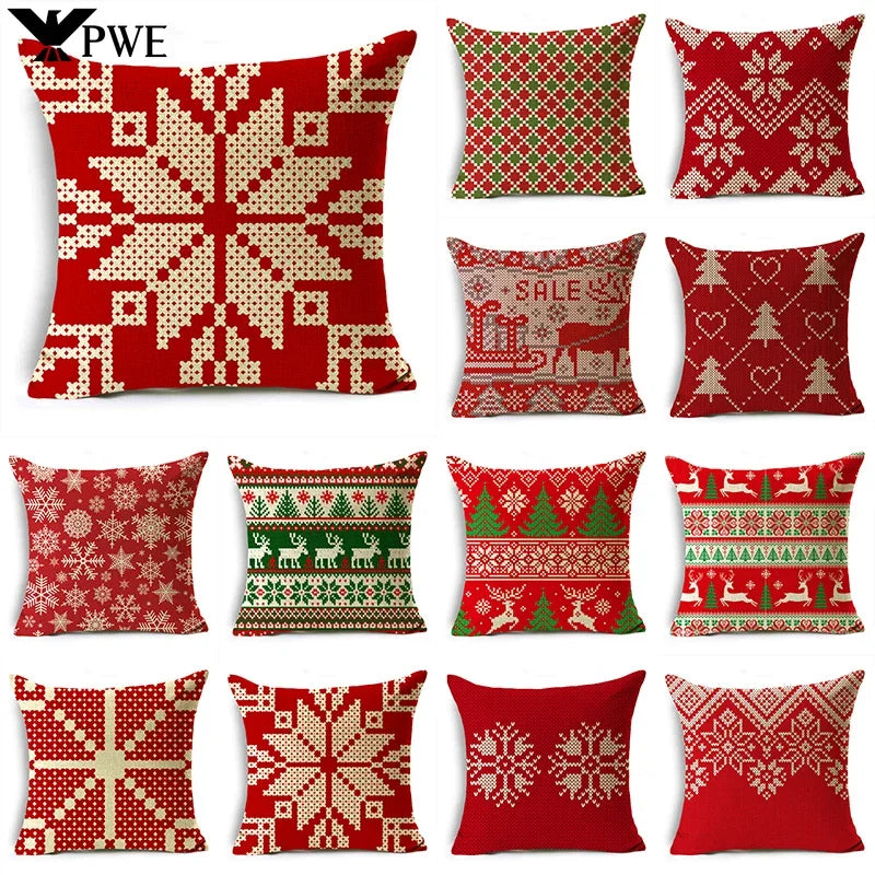 Axyaa Christmas Linen Pillowcase 45x45cm - Festive Home Decor & Gifts