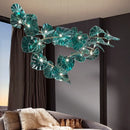Axyaa Green Glass Leaf Crystal Chandelier for Hotel Lobby and Kitchen Island