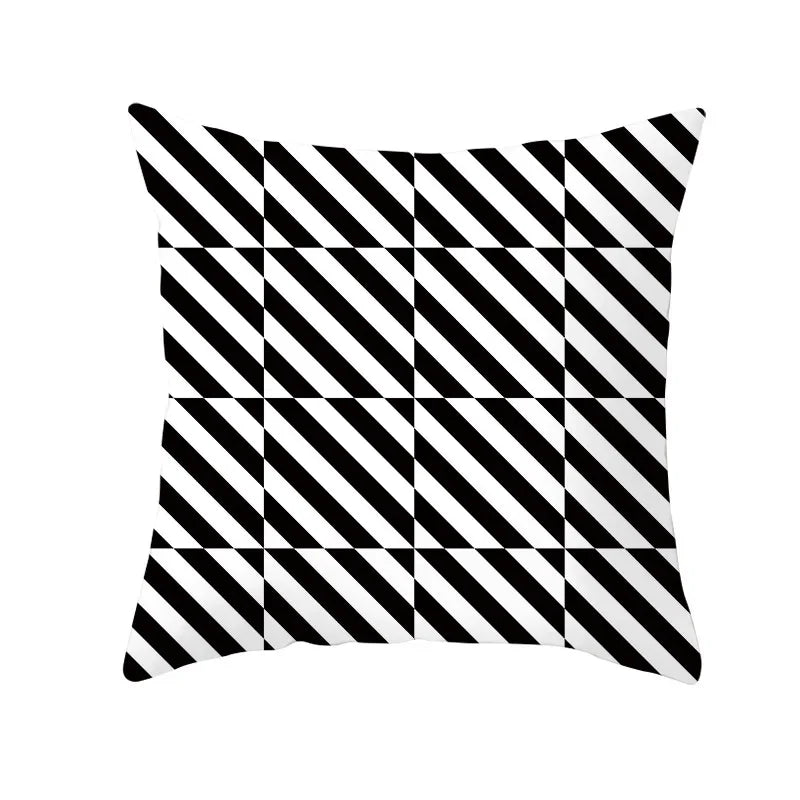 Axyaa Black & White Plaid Wave Stripe Checkerboard Print Throw Pillow Case