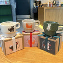 Axyaa Cute Cartoon Cat Ceramic Mug Set with Coaster, Breakfast Milk Cup, Creative Christmas Gift