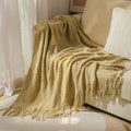 Axyaa Solid Knit Sofa Cover Blanket with Fringe for Air Conditioning and Summer Nap