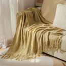 Axyaa Solid Knit Sofa Cover Blanket with Fringe for Air Conditioning and Summer Nap