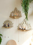Axyaa Black Lotus Crystal Wall Shelf: Boho Floating Shelves for Aesthetic Décor