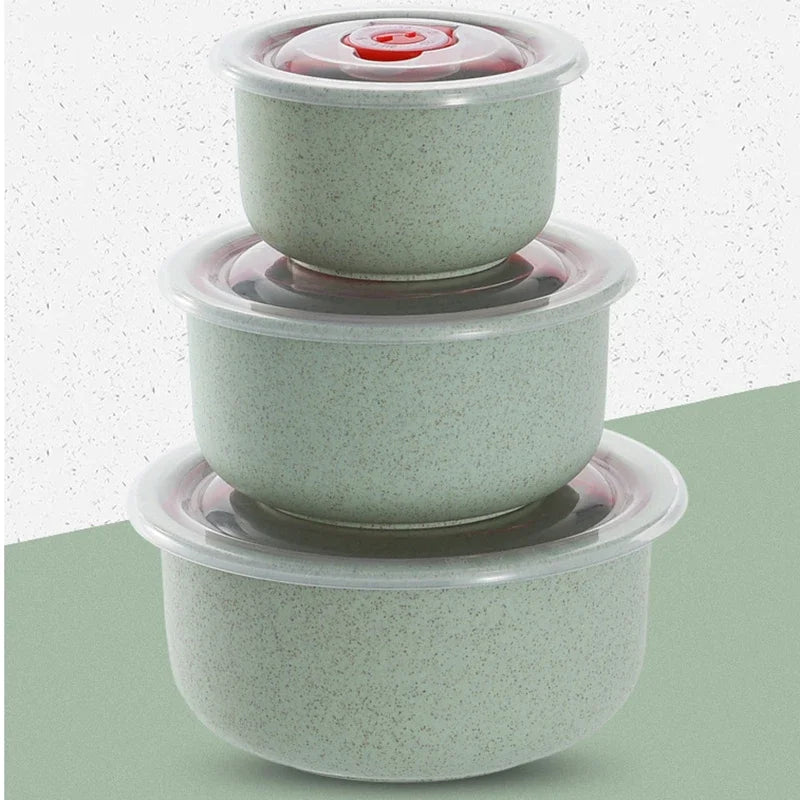 Axyaa Wheat Straw Fresh-Keeping Bowl Set with Lid - Microwaveable Round Lunch Box