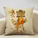 Axyaa Fox Linen Pillowcase - Nordic Animal Theme Decorative Cushion Cover 45x45cm