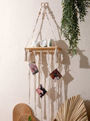 Axyaa Macrame Floating Wall Shelf with Photo Display - Boho Home Decor Gift