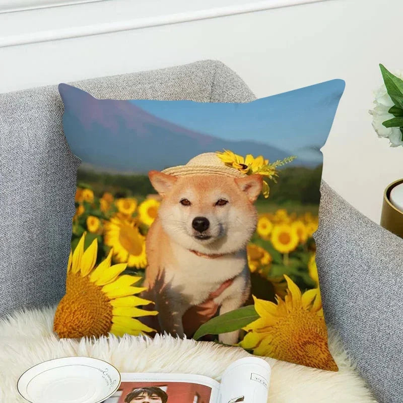 Axyaa Shiba Inu Cushion Cover 45x45cm for Bed or Chair Decor