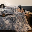 Axyaa Flower Print Velvet Bedding Set: Duvet Cover, Flat Sheet, Pillowcase