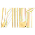 Axyaa Mirror Black Flatware Set: 18Pcs Stainless Steel Cutlery, Chopsticks, Spoon, Straws