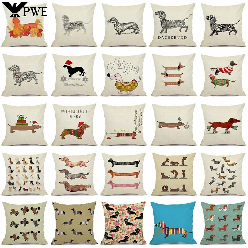Axyaa Christmas Sausage Style Cushion Cover | Festive Dog Decorative Pillow Cover 45x45cm