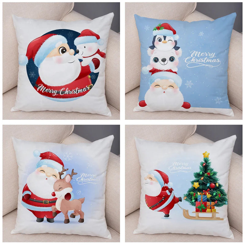Axyaa Santa Little Penguin Pillowcase 45x45cm Merry Christmas Deer Cushion Cover