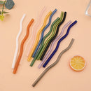 Axyaa Glass Wavy Straws Set - Eco-Friendly Reusable Colorful Drinking Straws