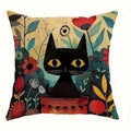 Axyaa Black Cats & Colorful Flowers Cushion Cover - Sofa, Bedroom, Car Pillow Cover
